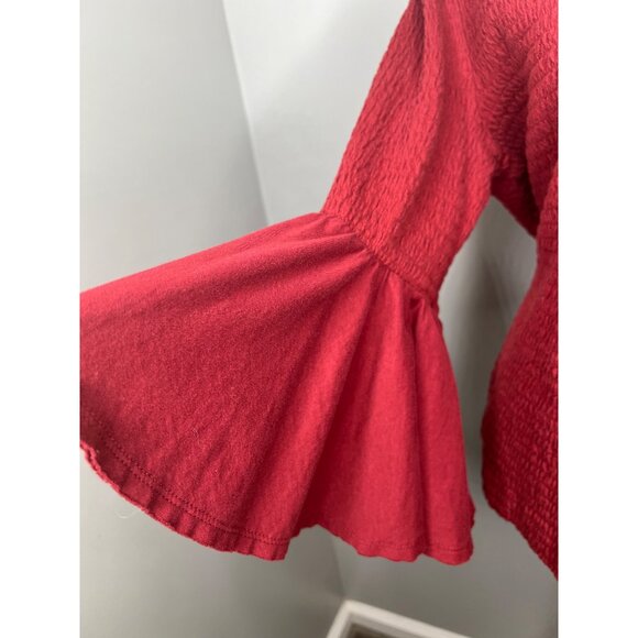 Anthropologie Smocked Red Textured Bell Sleeve Scoop Neck Top Women's XL - Picture 8 of 16